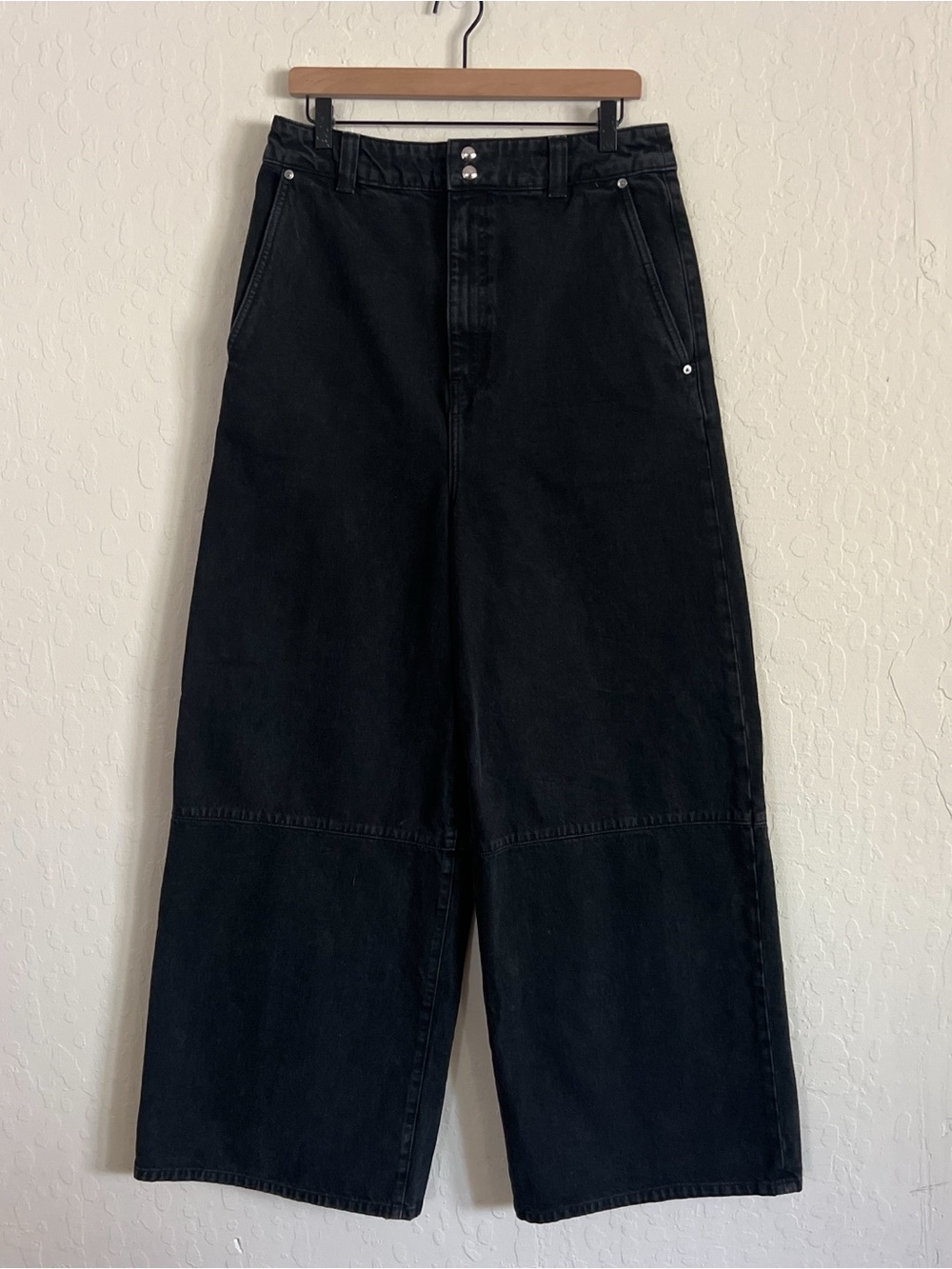 Khaite Isla Paneled High Rise Wide Leg Jeans 31 Black Rigid Heavyweight Denim - Picture 10 of 15